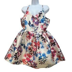 Akira Chicago Black Label Floral Sleeveless Dress V-Neckline & Cross Back Straps